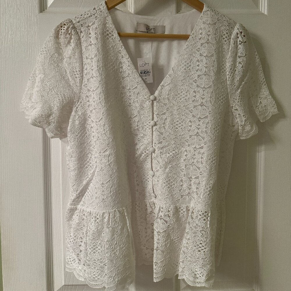 Loft, White lace blouse, size M